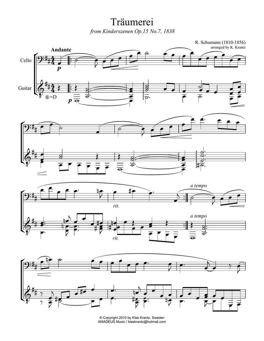 Traumerei / Dreaming for cello and guitar String Duet scores gallery preview page 2