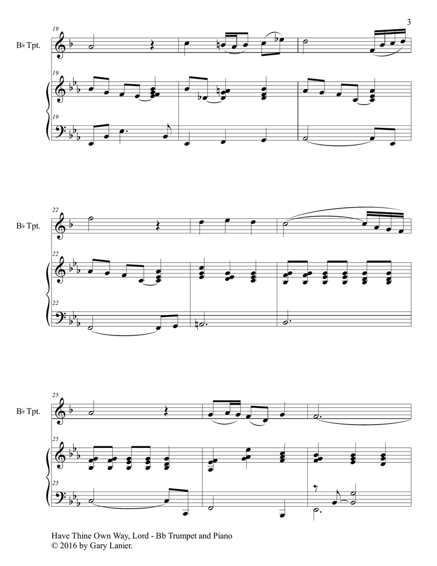 Gary Lanier: HAVE THINE OWN WAY, LORD (Duet – Bb Trumpet & Piano with Parts) Trumpet Duet scores gallery preview page 4
