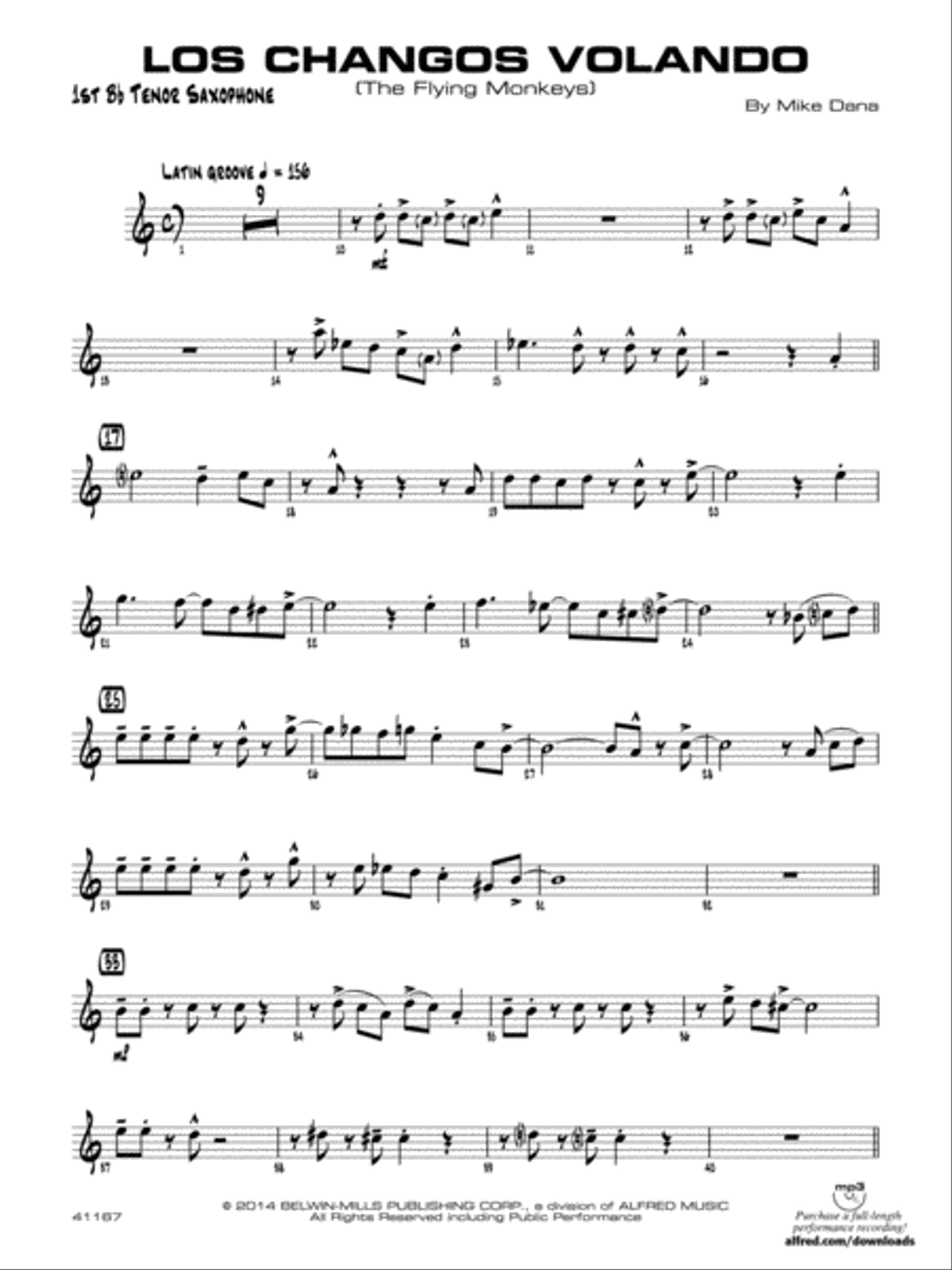 Los changos volando: B-flat Tenor Saxophone Jazz Ensemble scores gallery preview page 1