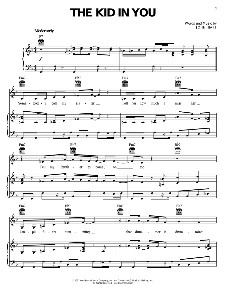 The Kid In You Piano, Vocal, Guitar scores gallery preview page 1
