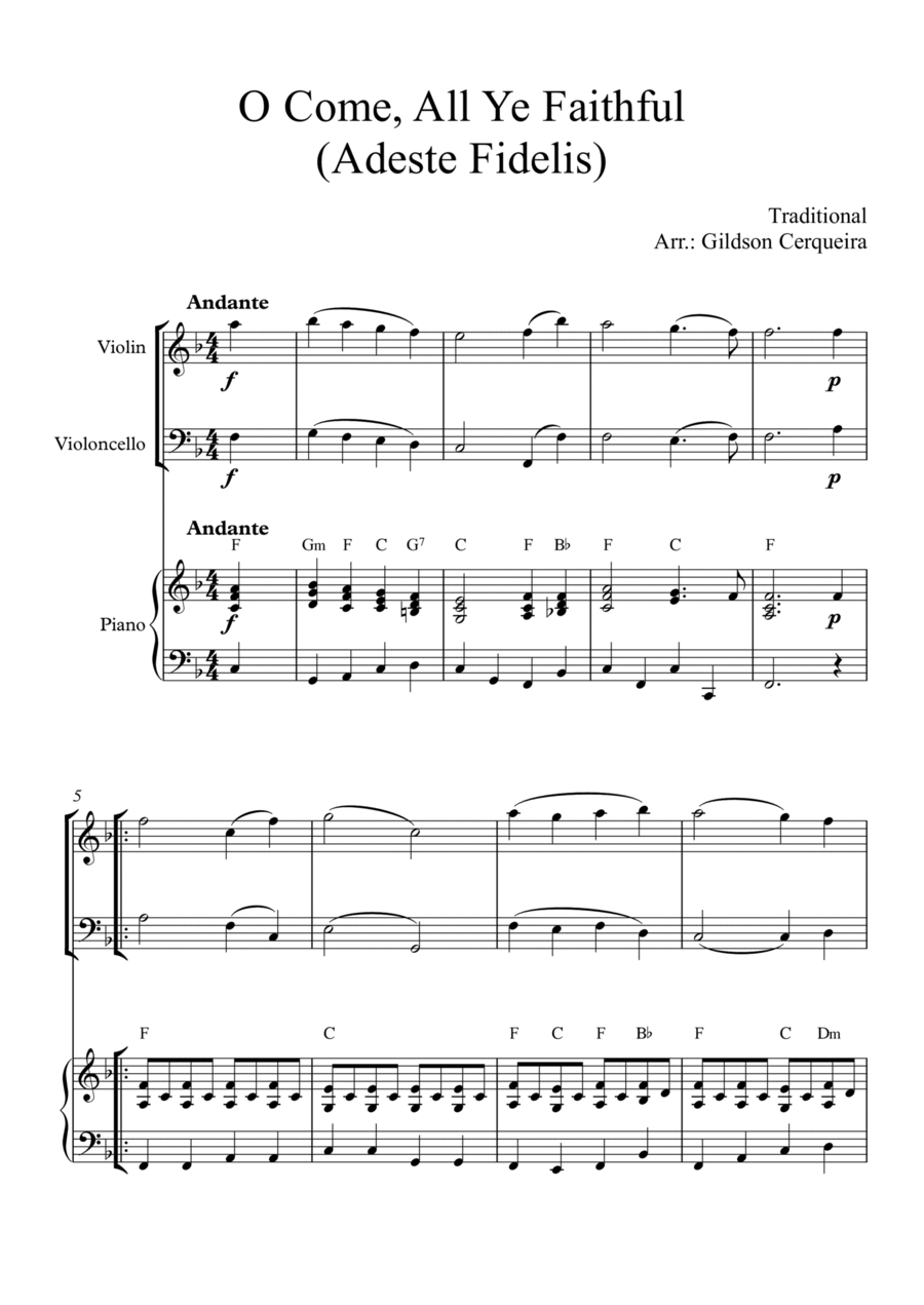 O Come, All Ye Faithful (Adeste Fidelis) Piano Trio scores gallery preview page 1