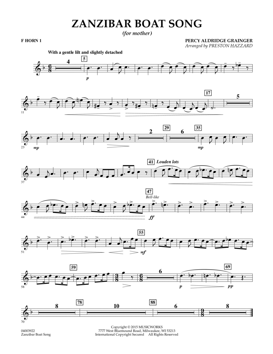 Zanzibar Boat Song - F Horn 1 Horn scores gallery preview page 1
