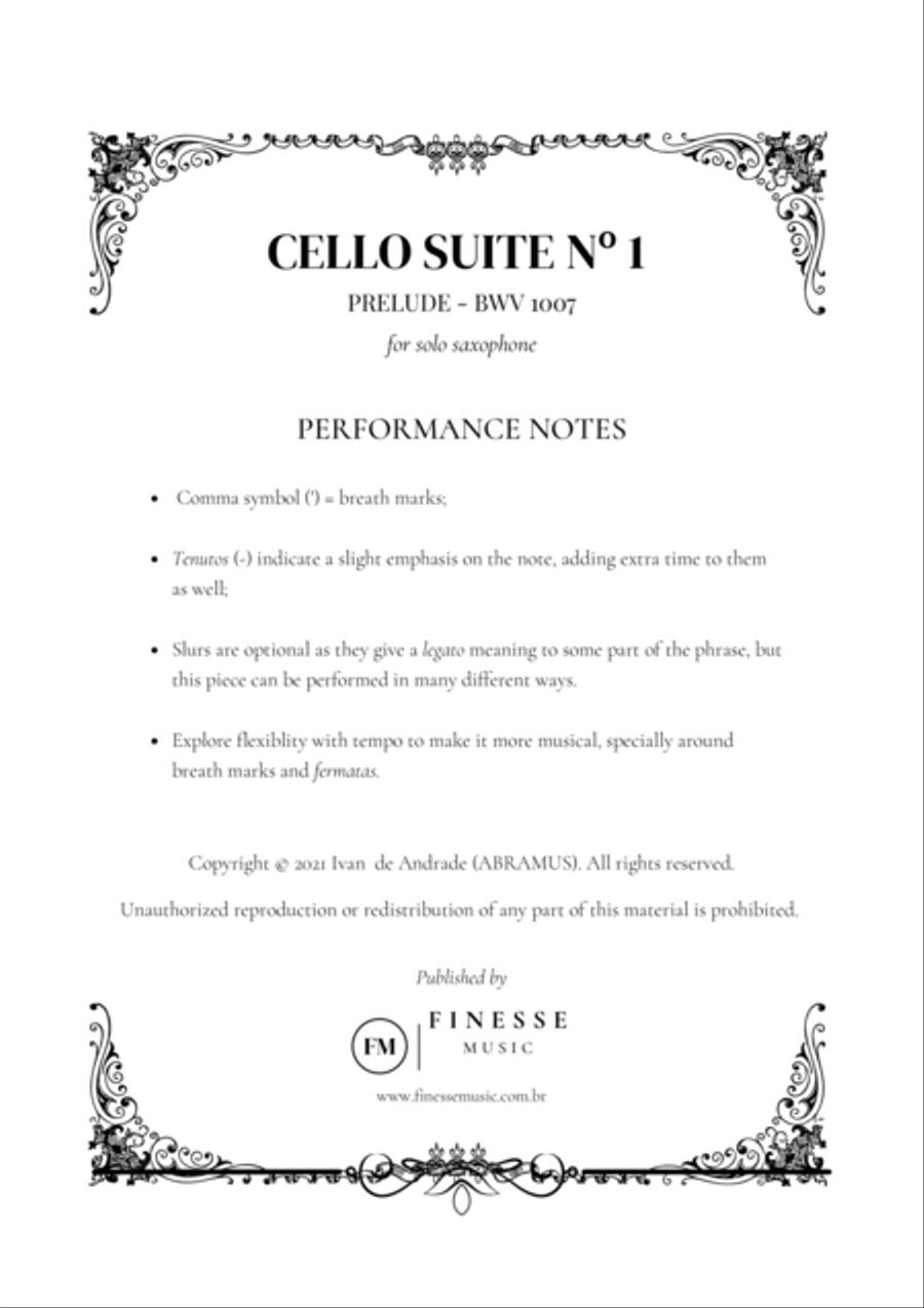 Cello Suite No. 1 (Prelude) For Solo Bb or Eb saxophone Saxophone scores gallery preview page 2