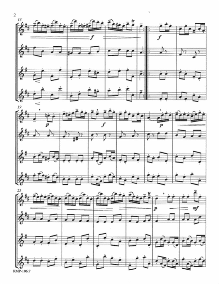 Bach - Badinerie from Orchestral Suite No. 2 in b minor (for 3 flutes) - Score Only Woodwind Quartet scores gallery preview page 2