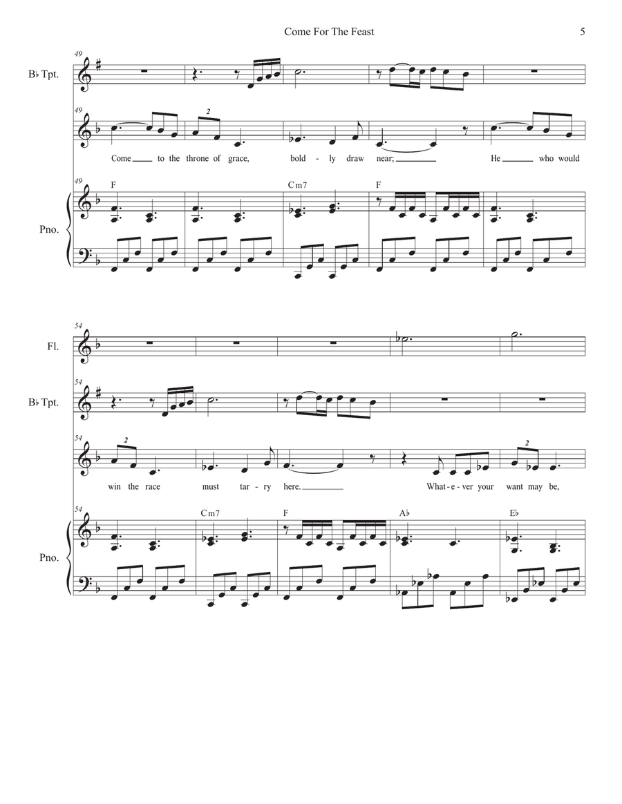 Come For The Feast (Unison choir - Medium Key) Unison Choir scores gallery preview page 5