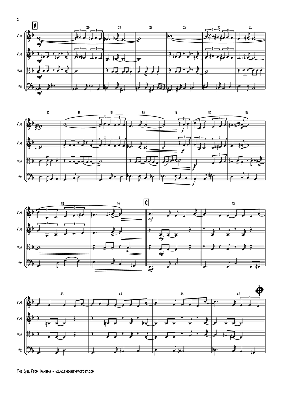The Girl From Ipanema (Garota De Ipanema) String Quartet scores gallery preview page 2