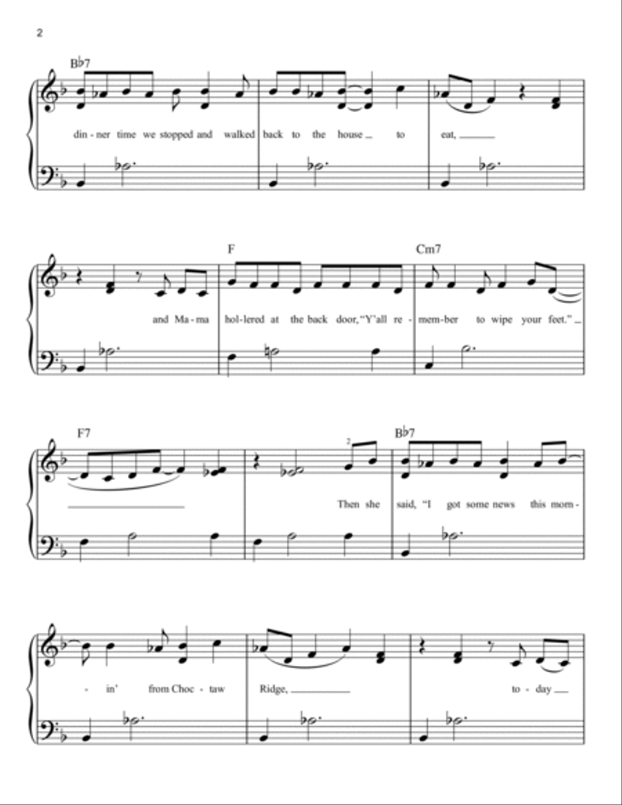 Ode To Billy Joe Easy Piano scores gallery preview page 2