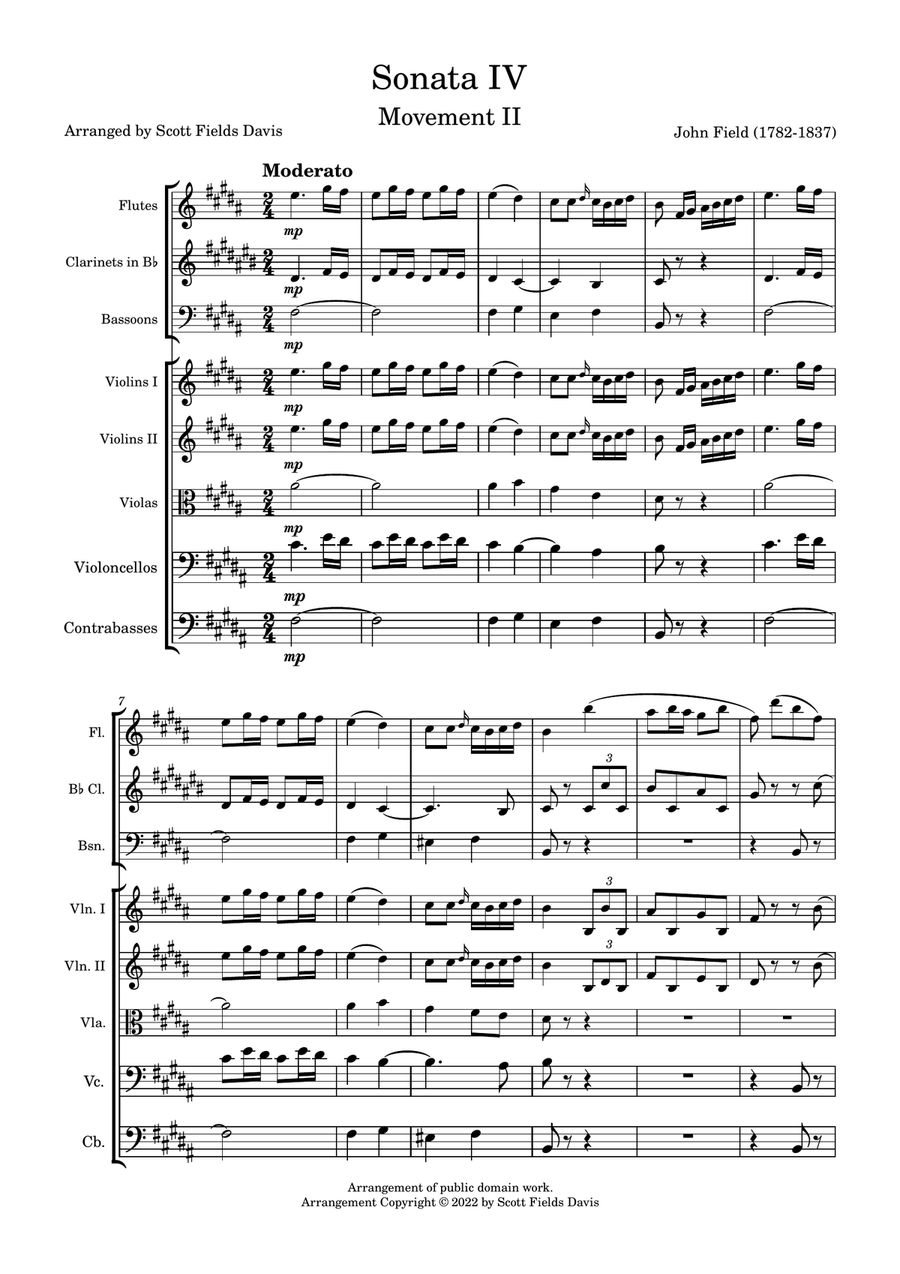 John Field, sonata IV movement II orchestrated by Scott Fields Davis Chamber Orchestra scores gallery preview page 1