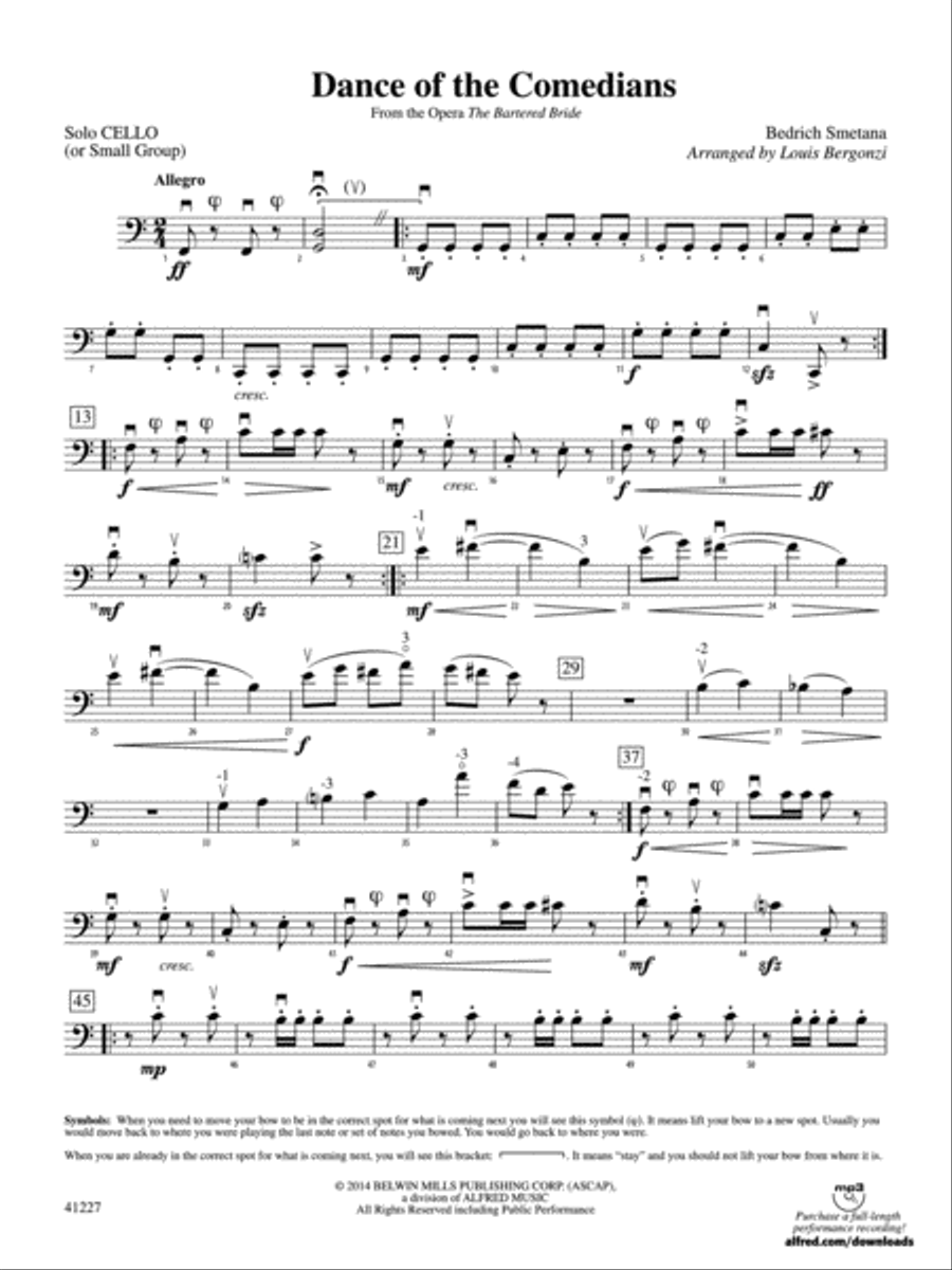 Dance of the Comedians (from the opera The Bartered Bride): Solo Cello (or Small Group) String Orchestra scores gallery preview page 1