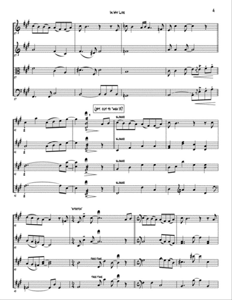 In My Life String Quartet scores gallery preview page 6