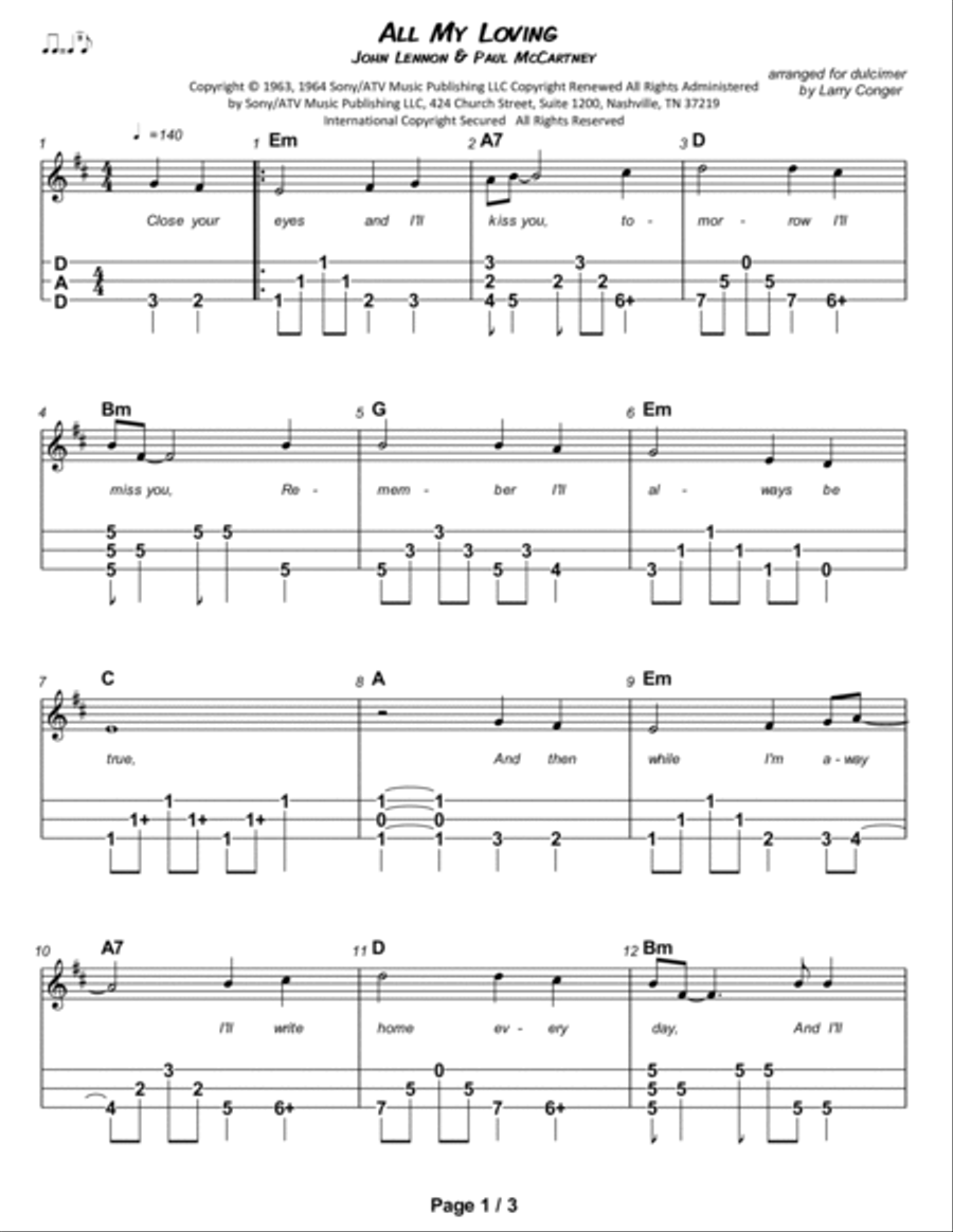 All My Loving Dulcimer scores gallery preview page 2