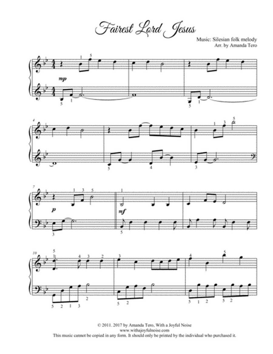 Fairest Lord Jesus hymn intermediate piano sheet music solo image number null