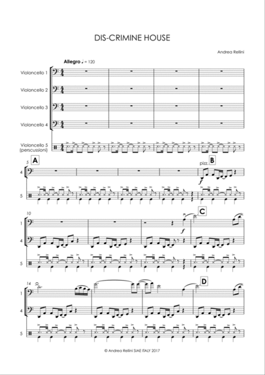 DIS-CRIMINE HOUSE (DISCRIMINE HOUSE) 4-5 CELLOS String Quartet scores gallery preview page 2