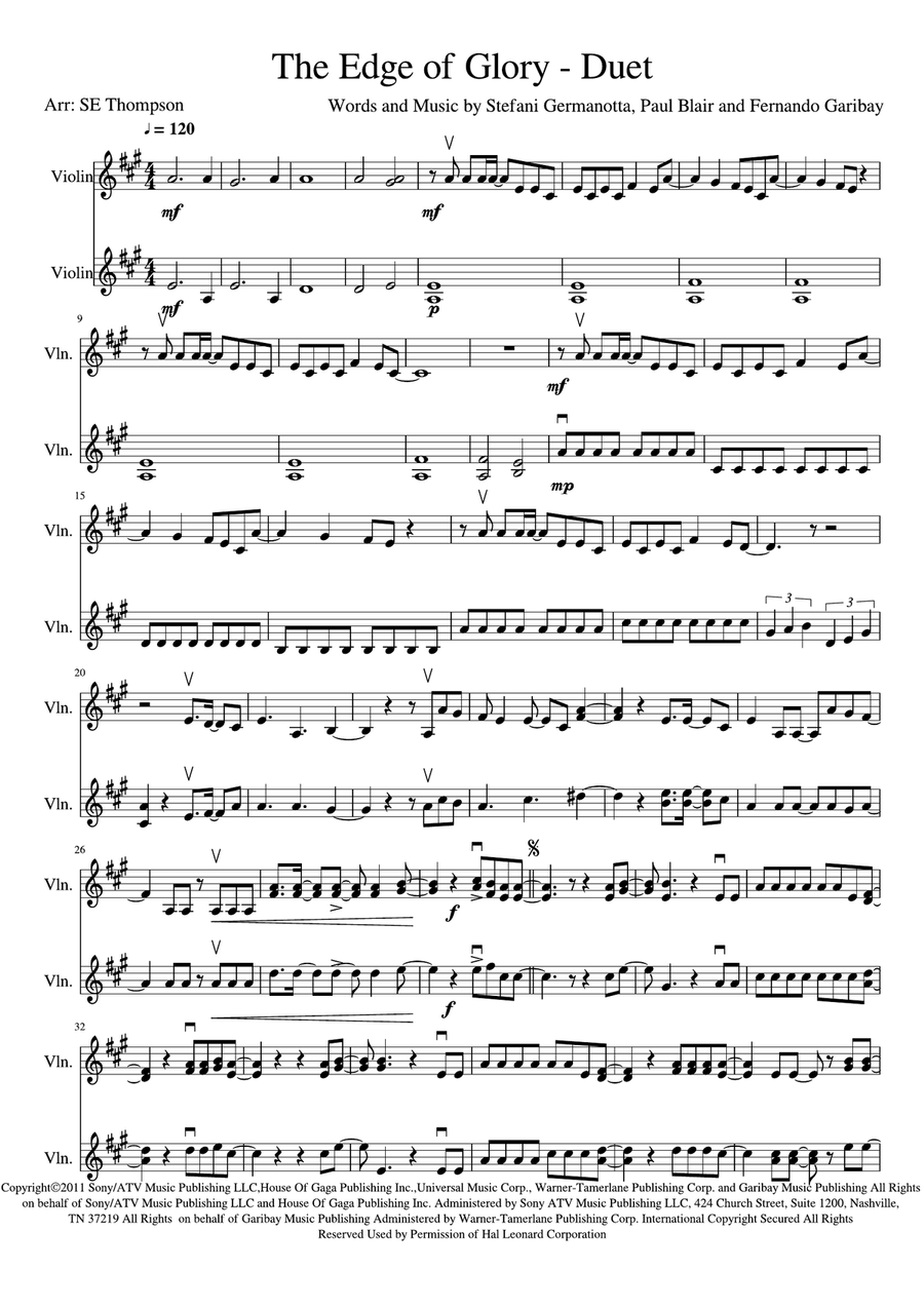 The Edge Of Glory String Duet scores gallery preview page 1