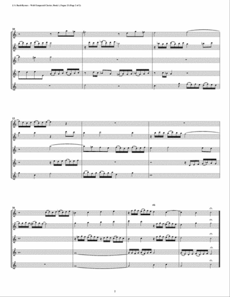 Prelude 23 from Well-Tempered Clavier, Book 1 (Flute Quintet) Woodwind Quintet scores gallery preview page 2