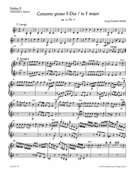 Concerto grosso F major, Op. 6/9 HWV 327