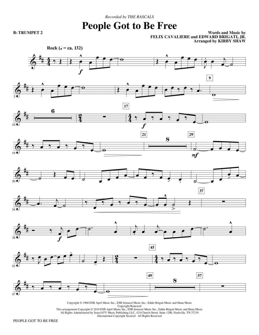 People Got to Be Free (arr. Kirby Shaw) - Bb Trumpet 2 Choir scores gallery preview page 1