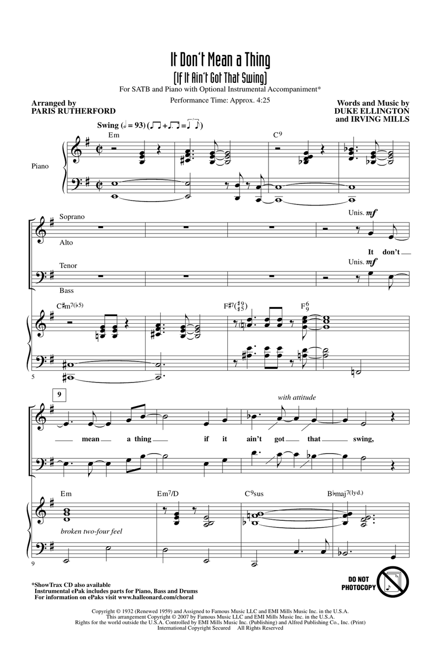 It Don't Mean A Thing (If It Ain't Got That Swing) 4-Part scores gallery preview page 1