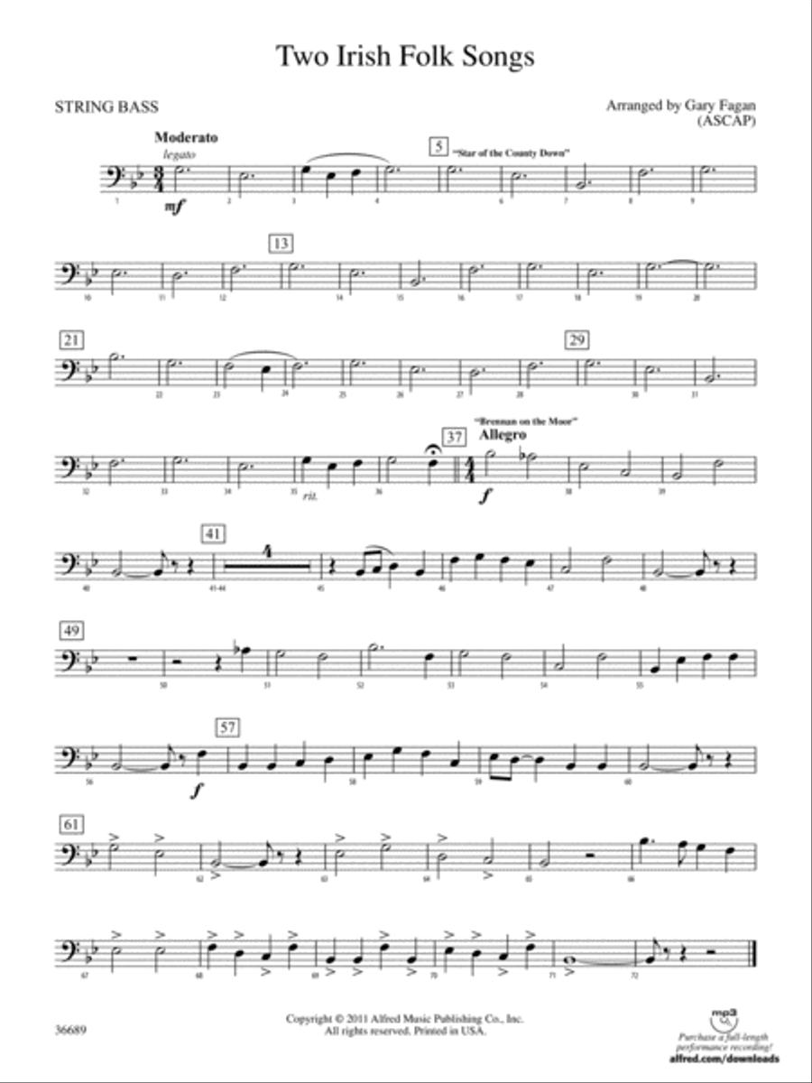 Two Irish Folk Songs: (World Part) String Bass Concert Band scores gallery preview page 1