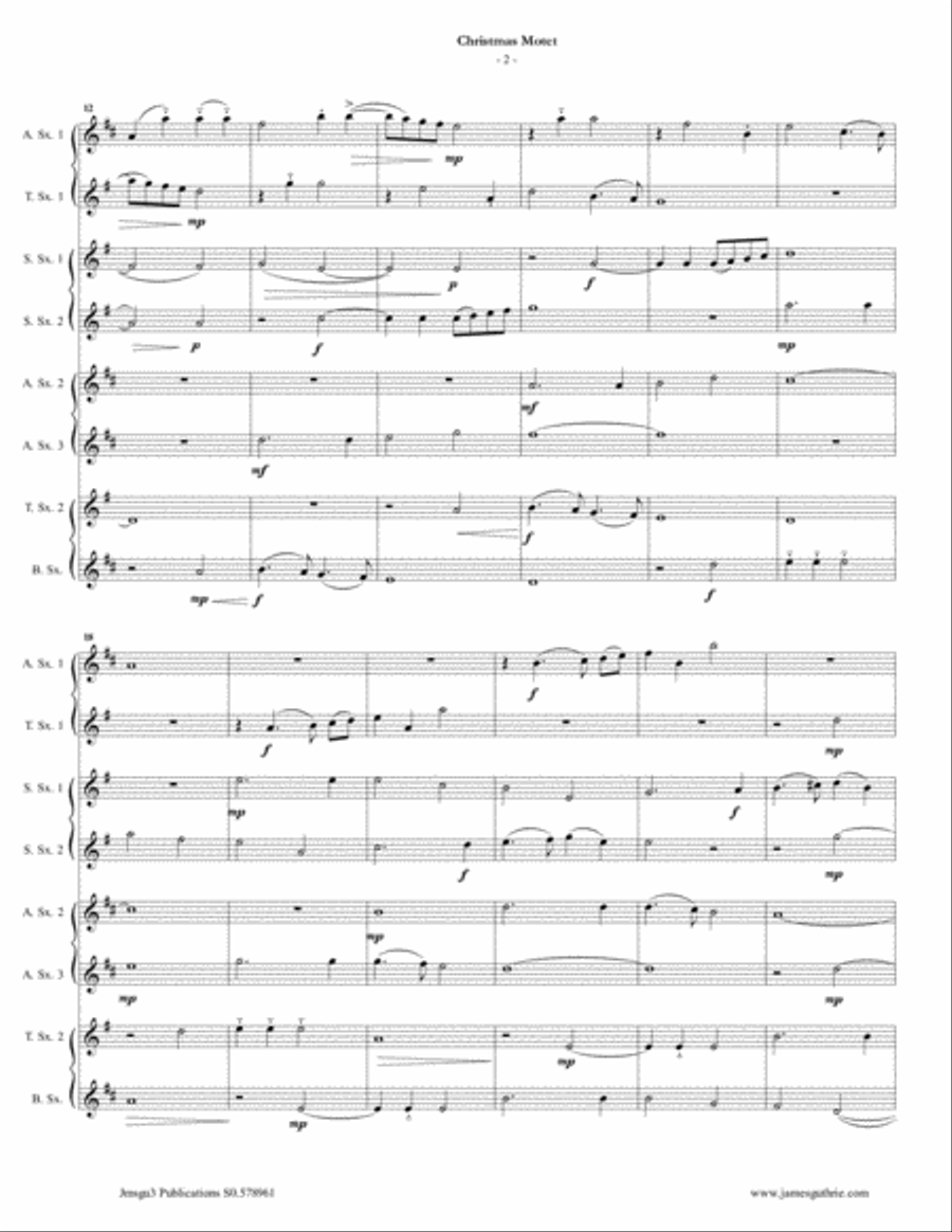 Mouton: Christmas Motet for Sax Choir Choir scores gallery preview page 2
