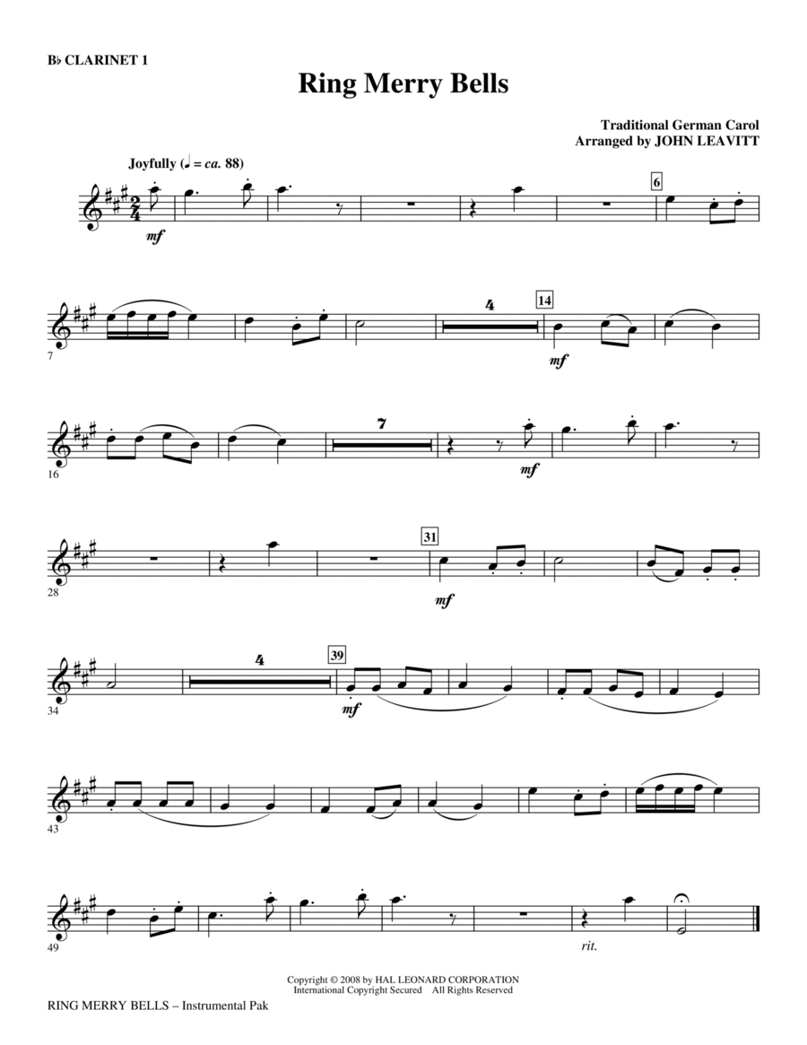 Ring Merry Bells - Bb Clarinet 1 Choir scores gallery preview page 1
