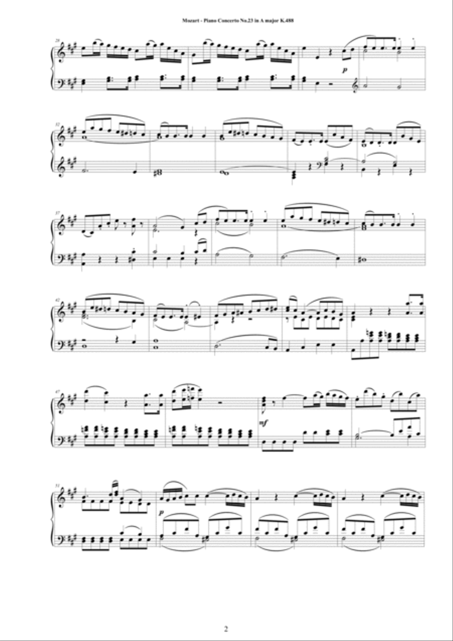 Mozart - Piano Concerto No.23 in A major K 488 - Piano version Piano Solo scores gallery preview page 2