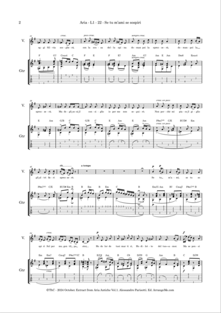 Se tu m'ami se sospiri ( extract from Aria Antiche Vol. 1 ) Acoustic Guitar scores gallery preview page 2