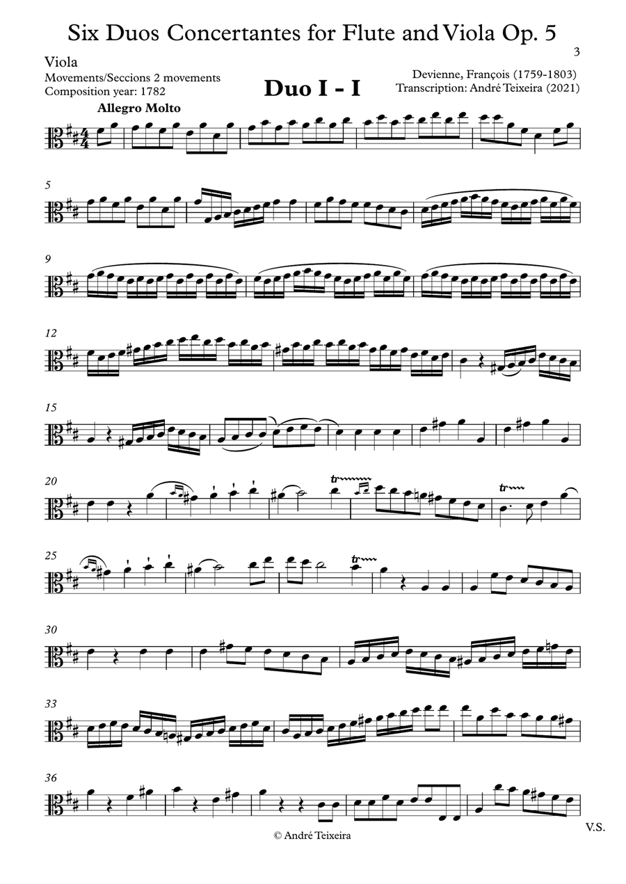 Six Duos Concertantes for Flute and Viola - Viola part Flute scores gallery preview page 3