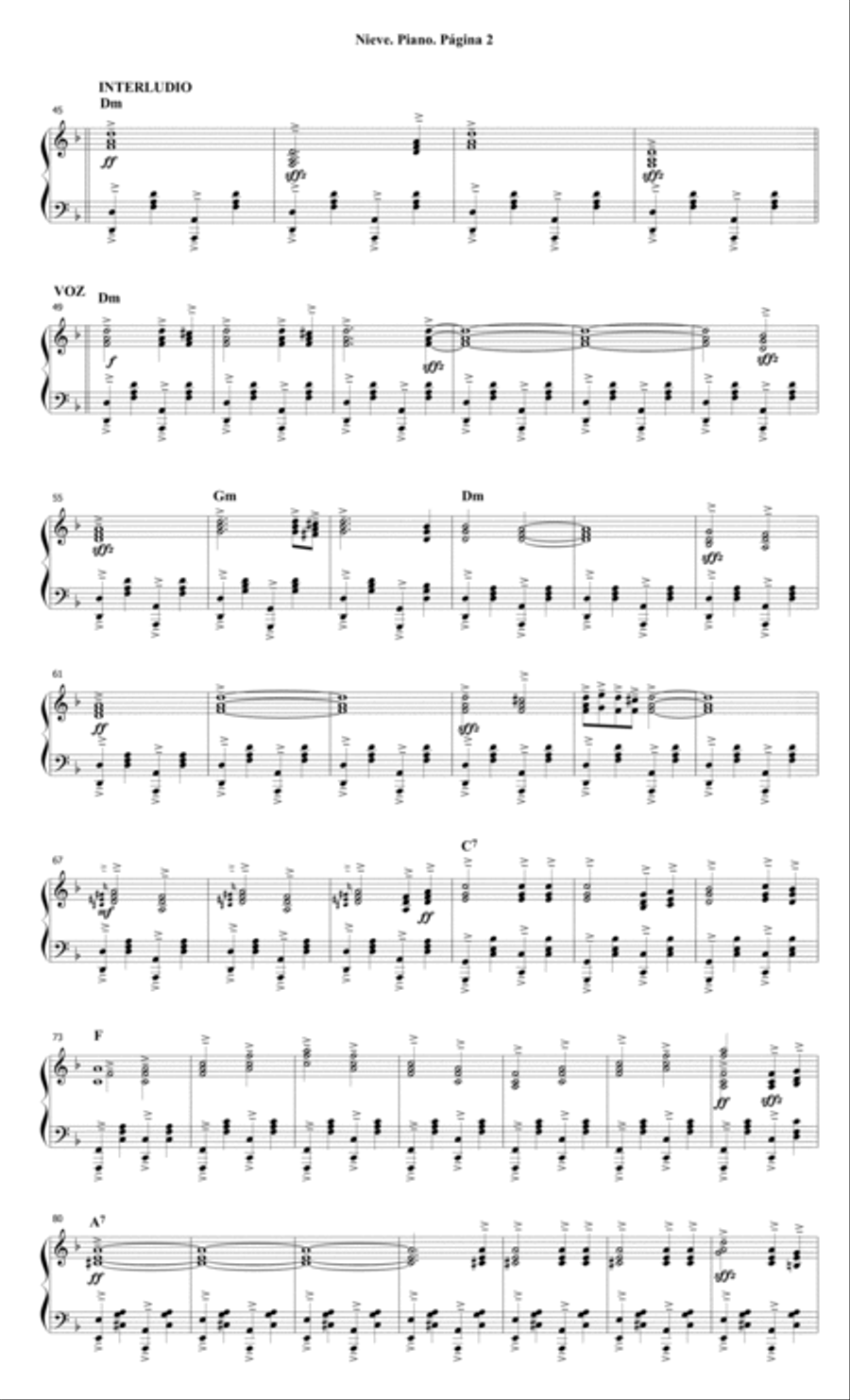 Nieve. Canción Fox por: Manuel Enrique Ferradás Campos y Agustín Magaldi. Piano Solo scores gallery preview page 2