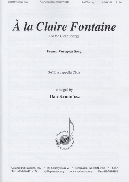A la Claire Fontaine (At the clear spring) - SATB choir, a cappella image number null