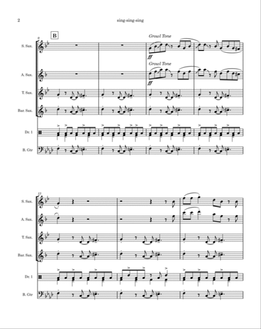 Sing, Sing, Sing Saxophone Quartet scores gallery preview page 2