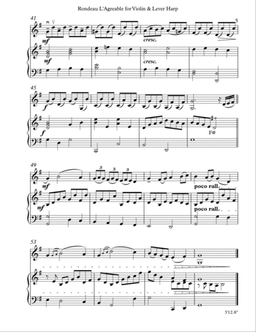 Rondeau L’Agreable, Duet for Violin & Lever Harp String Duet scores gallery preview page 5