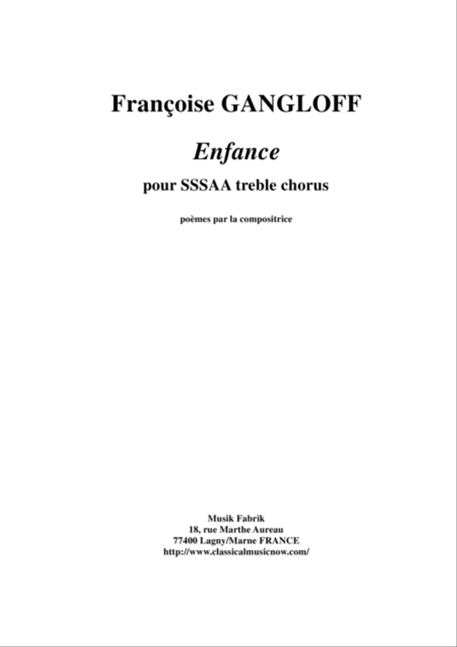 Françoise Gangloff: Enfance for SSSAA chorus SSA scores gallery preview page 1
