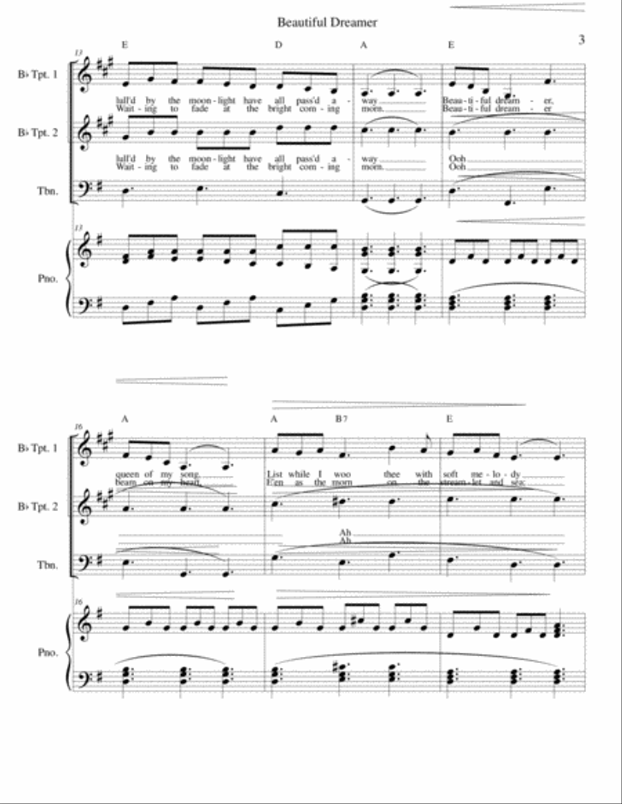 Beautiful Dreamer Key of G Brass (Bb trumpet and trombone) trio Small Ensemble scores gallery preview page 3