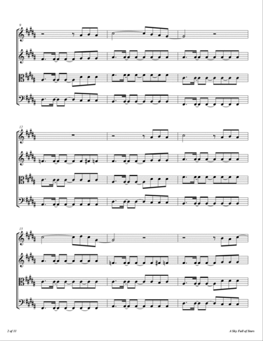 A Sky Full Of Stars String Quartet scores gallery preview page 3
