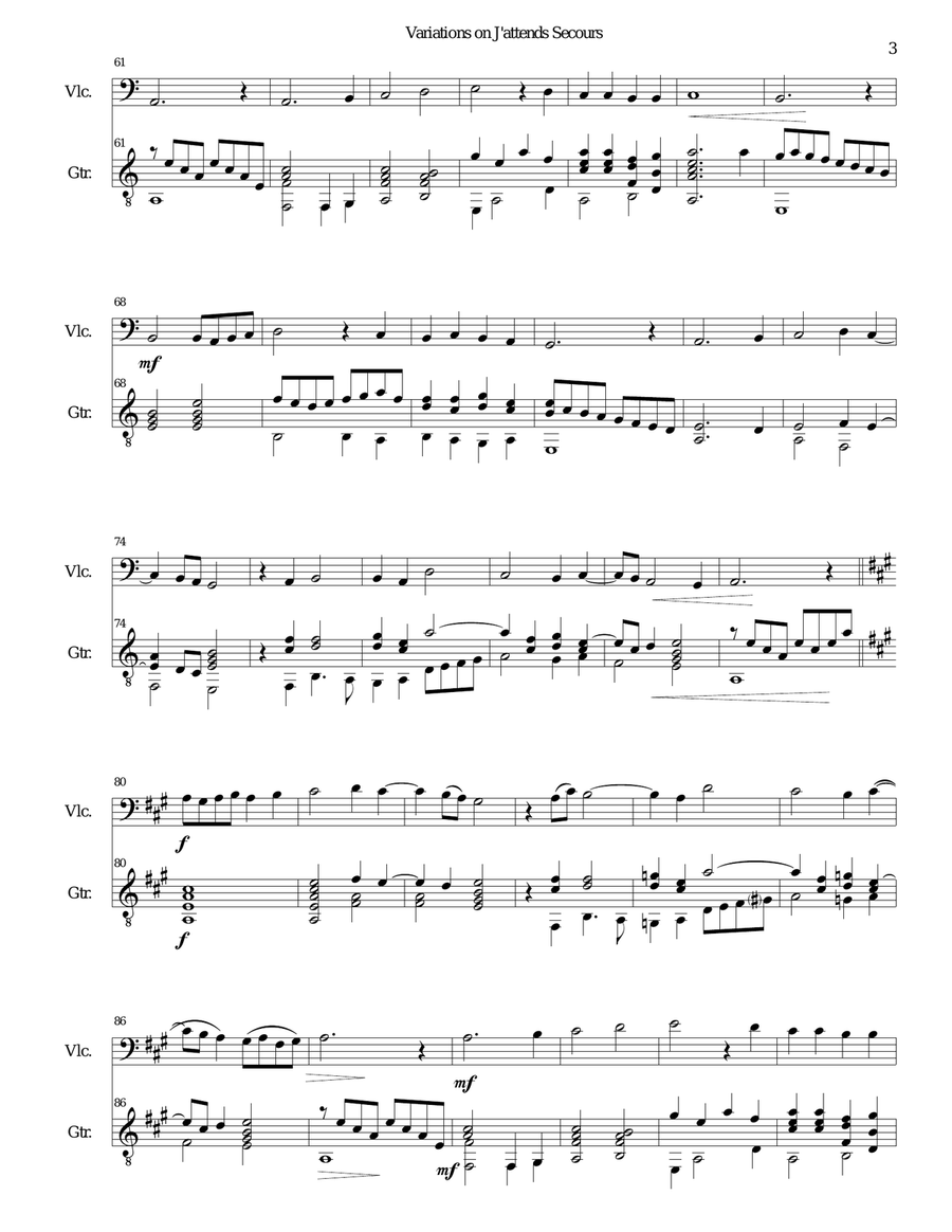 Variations on J'attends secours for cello and guitar String Duet scores gallery preview page 3