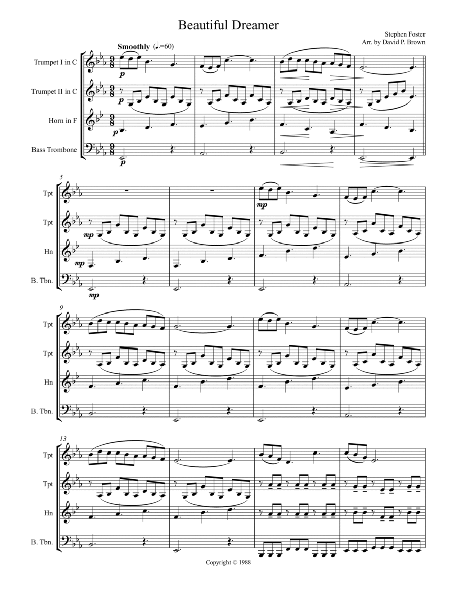 Beautiful Dreamer for Brass Quartet Brass Quartet scores gallery preview page 1