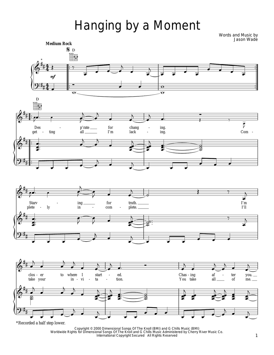 Hanging By A Moment Acoustic Guitar scores gallery preview page 1