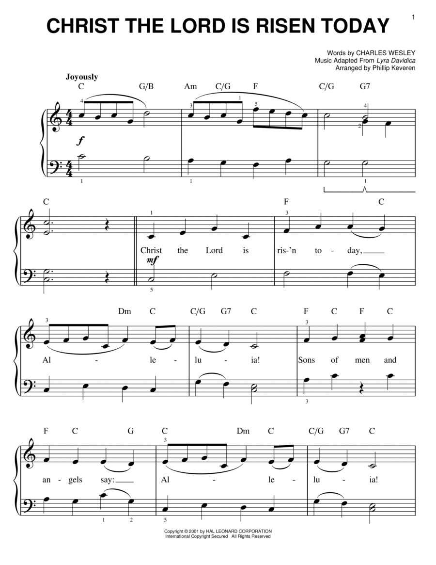Christ The Lord Is Risen Today (arr. Phillip Keveren) Easy Piano scores gallery preview page 1
