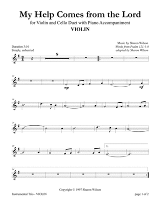 Book cover for My Help Comes from the Lord ~Psalm 121 (Violin and Cello Duet with Piano Accompaniment)
