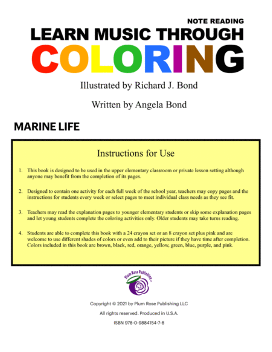 Learn Music Through Coloring Note Reading: Marine Life Piano Method scores gallery preview page 2