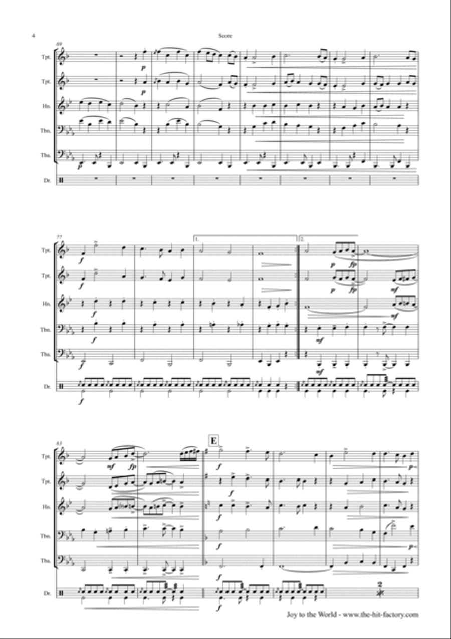 Joy to the World - Second Line Groove - Brass Quintet Brass Quintet scores gallery preview page 4