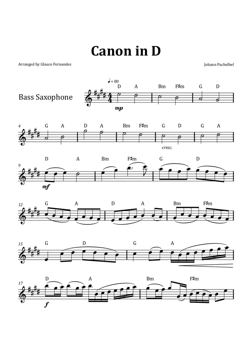 Canon by Pachelbel - Bass Saxophone & Chord Notation image number null