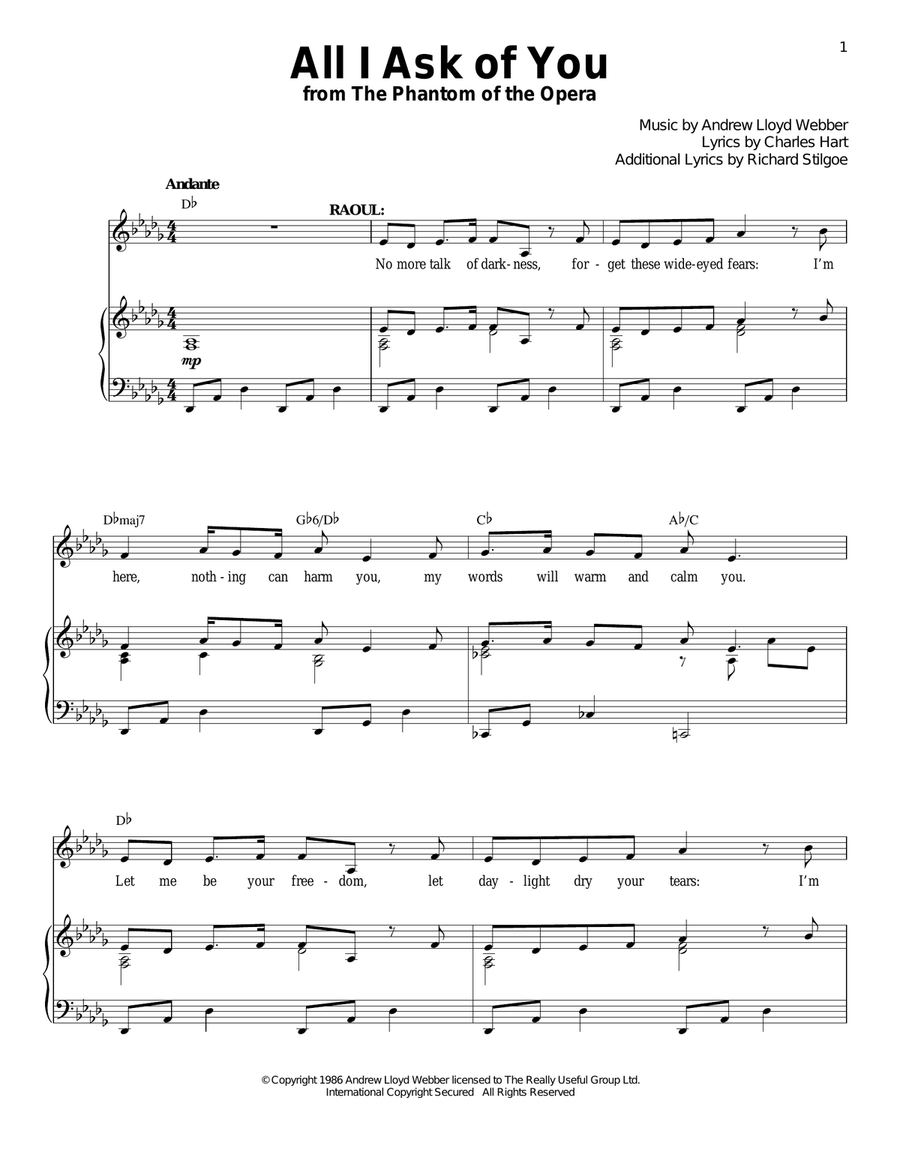 All I Ask Of You (from The Phantom Of The Opera) Piano, Vocal scores gallery preview page 1