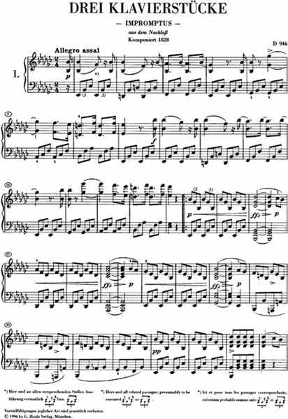 3 Piano Pieces (Impromptus) op. post. D 946