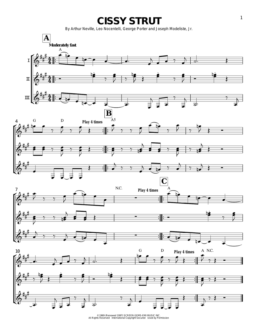 Cissy Strut Guitar Ensemble scores gallery preview page 1