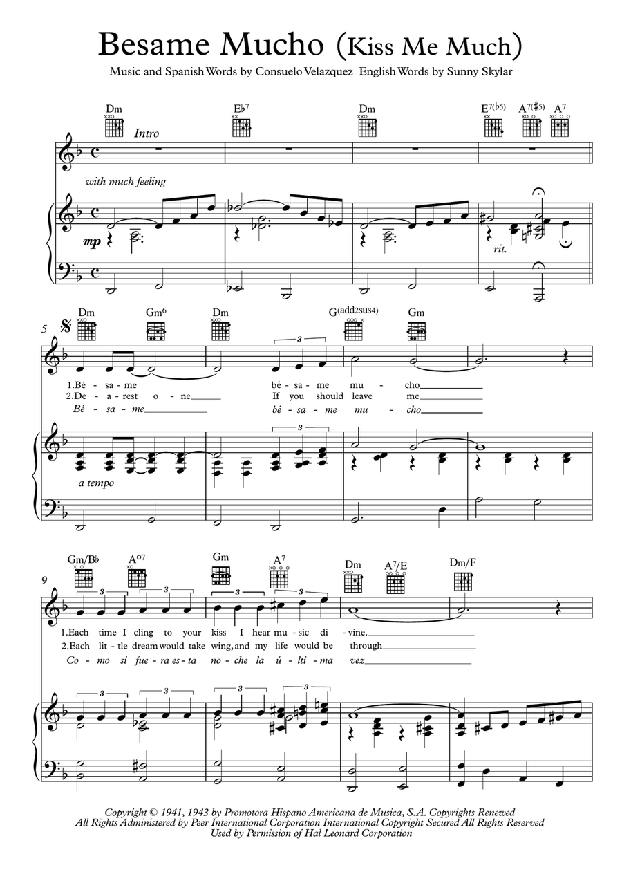 Besame Mucho (Kiss Me Much) Piano, Vocal scores gallery preview page 1