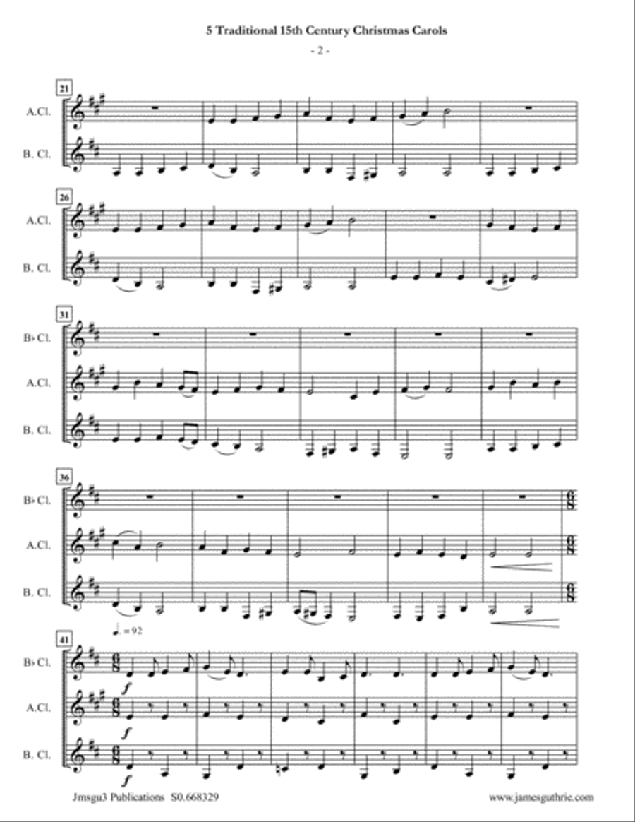 5 Traditional 15th Century Christmas Carols for Clarinet Trio Clarinet Trio scores gallery preview page 2