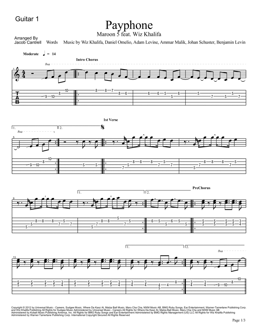 Payphone Electric Guitar scores gallery preview page 1