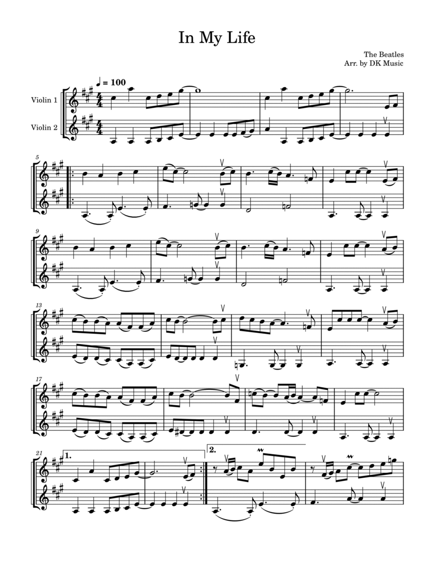 In My Life String Duet scores gallery preview page 1